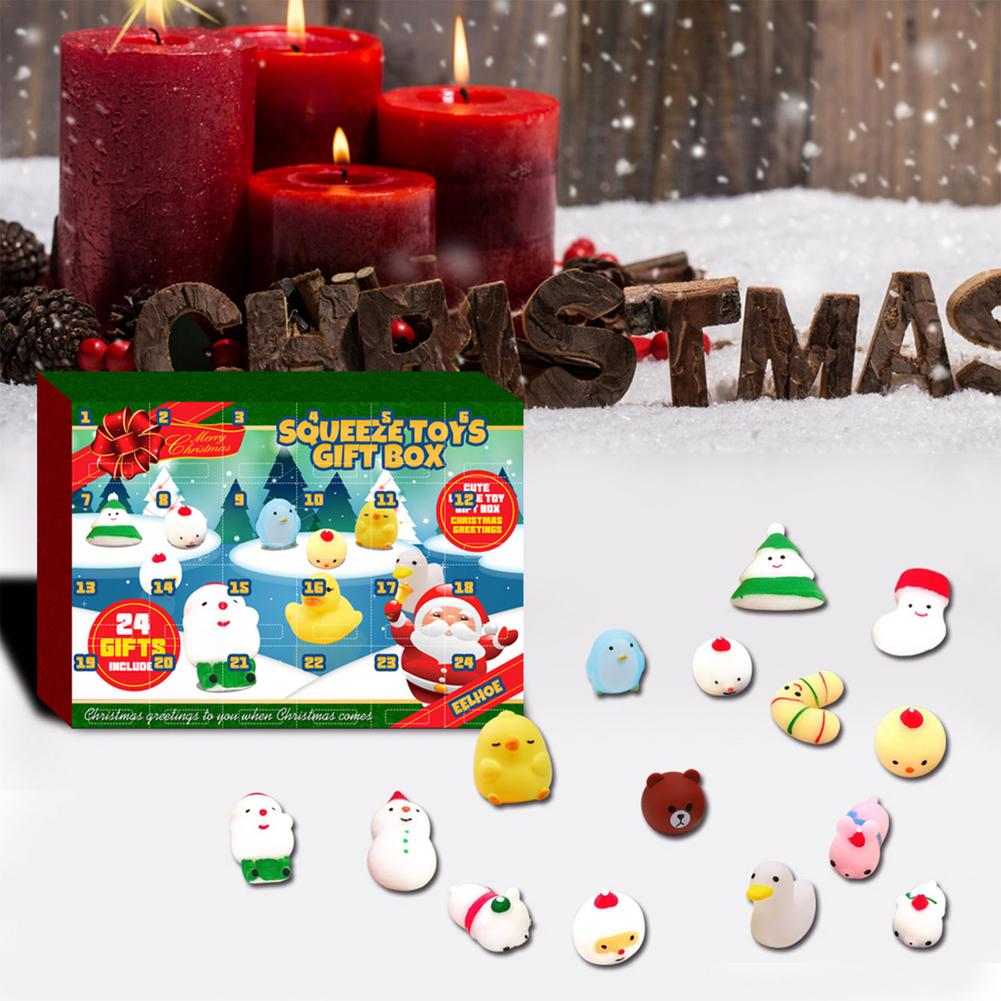 Christmas Advent Countdown Calendar 24PCS Squeeze Toy Kawaii Animals Squishy Mochi Rising Stress Fidgets Toys Xmas