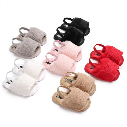 PUDCOCO US Cute Toddler Baby Boy Girl Princess Fluffy Fur Sandals Slippers Crib Home Winter Warm Shoes 0-18M