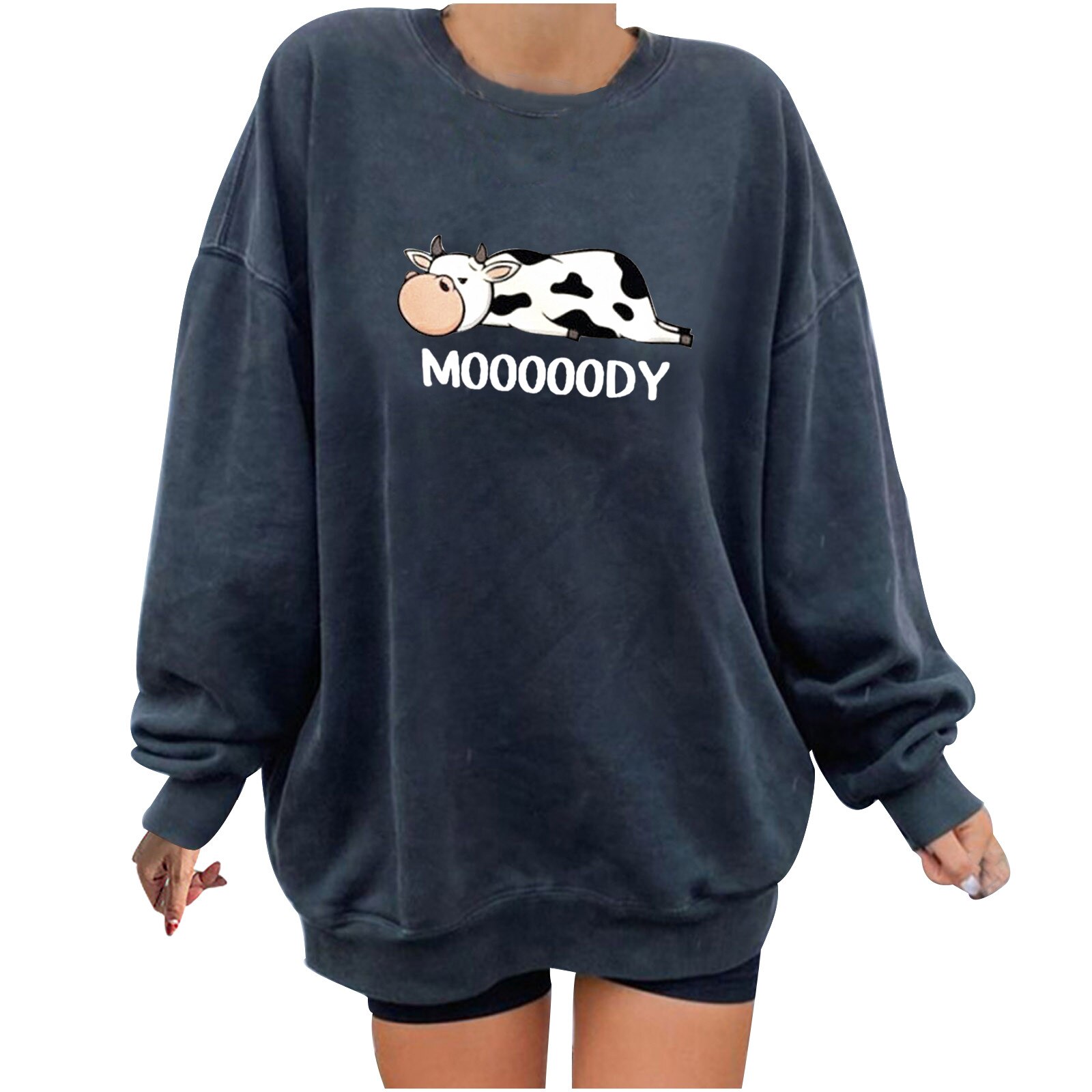 Vrouwen Sweatshirt Koeien Brief Afdrukken Toevallige Trui Lente Lange Mouw Trui Dames Losse Alle-Wedstrijd Ronde Hals Sweatshirts