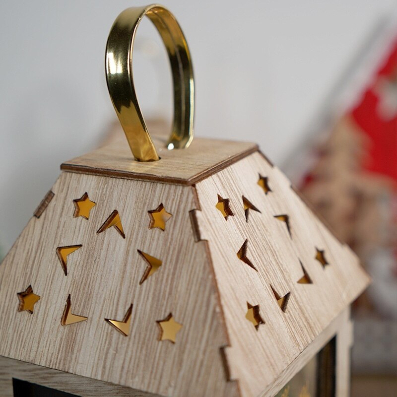 Lichten Houten Kerst Decoratie Wind Lantaarn Led Lichtgevende Creatieve Ornamenten Draagbare Lantaarn