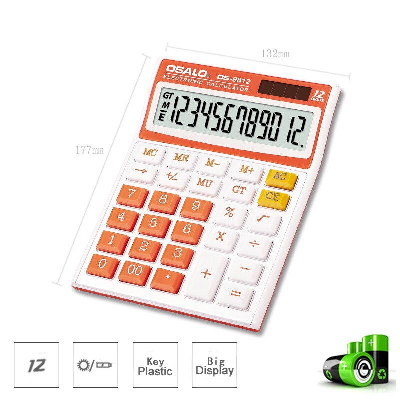 Calculator Desktop Environmental Protection Abs Plastic Solar Dual Power 12 Digit Color Os-9812vc Large Screen Display Computer