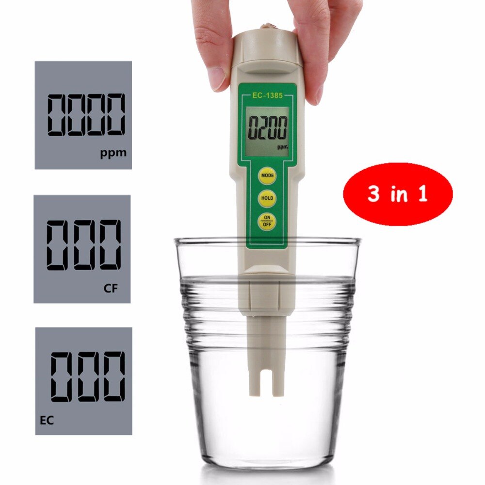 3 in 1 EC CF TDS Meter Waterdicht Geleidbaarheid Hydrocultuur Digitale Tester Water Meting 19990ppm EC-1385 40% off