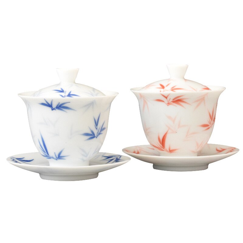 China Hand Painted Tea Set White Porcelain Gaiwan Tea Porcelain Pot Set