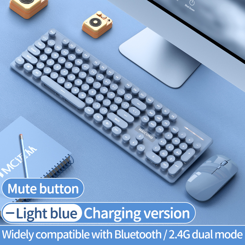 KM600 Draadloze Toetsenbord En Muis Combo Full Size 104 Toetsen Mute Toetsenbord 2.4G Draadloze Bluetooth Dual Modi Windows Pc ipad: blue