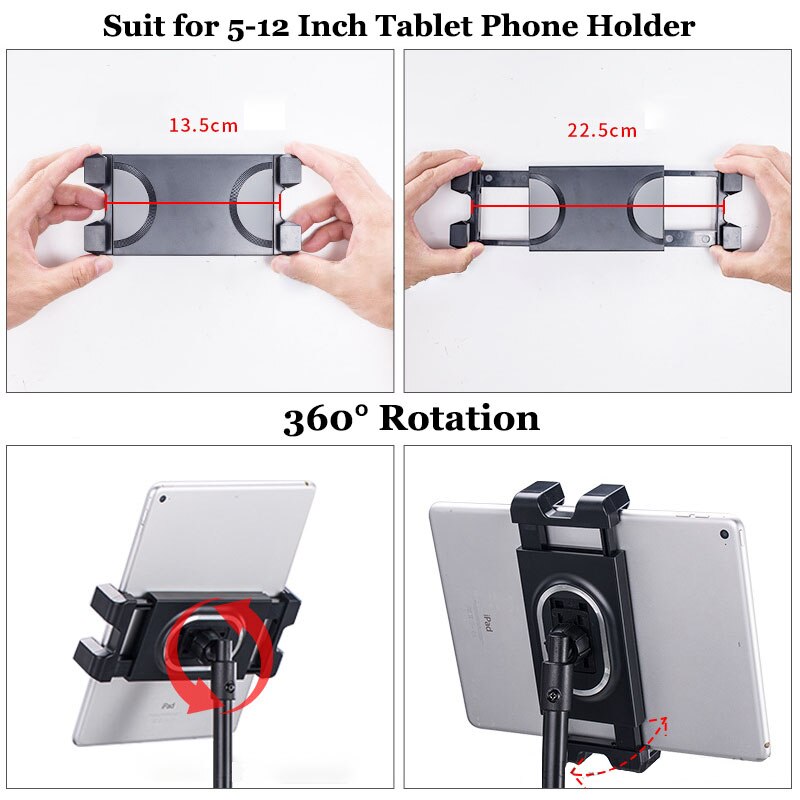 Vmonv Newest Tripod Floor Adjustable Soft Hose Tablet Stand for Ipad Air Pro 5-11.5 Inch Tablet Phone Holder for iPhone Samsung