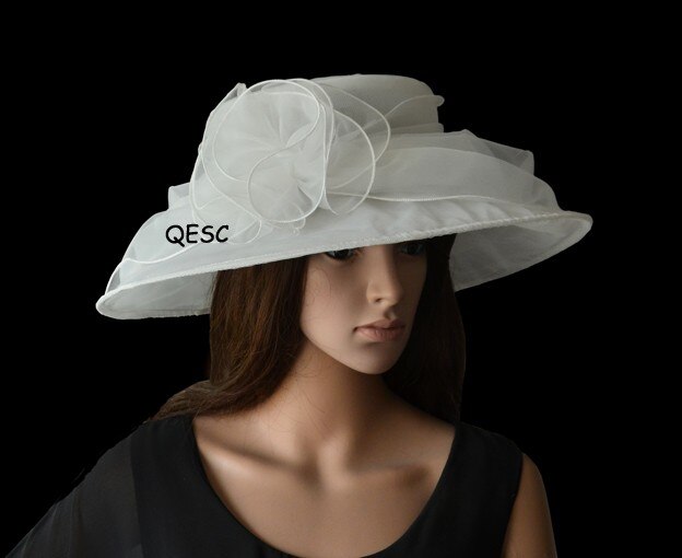 4 farger rosa brede rand organza hatter kirke brudehue til bryllup damehatt, løp.