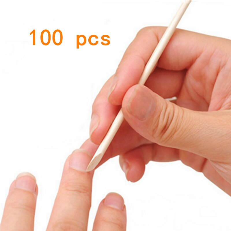 100Pcs Nail Dirt Cleaning Rod Nail Nail Professionele Cleaning Tools Nail Gereedschap Oranje Houten Stok