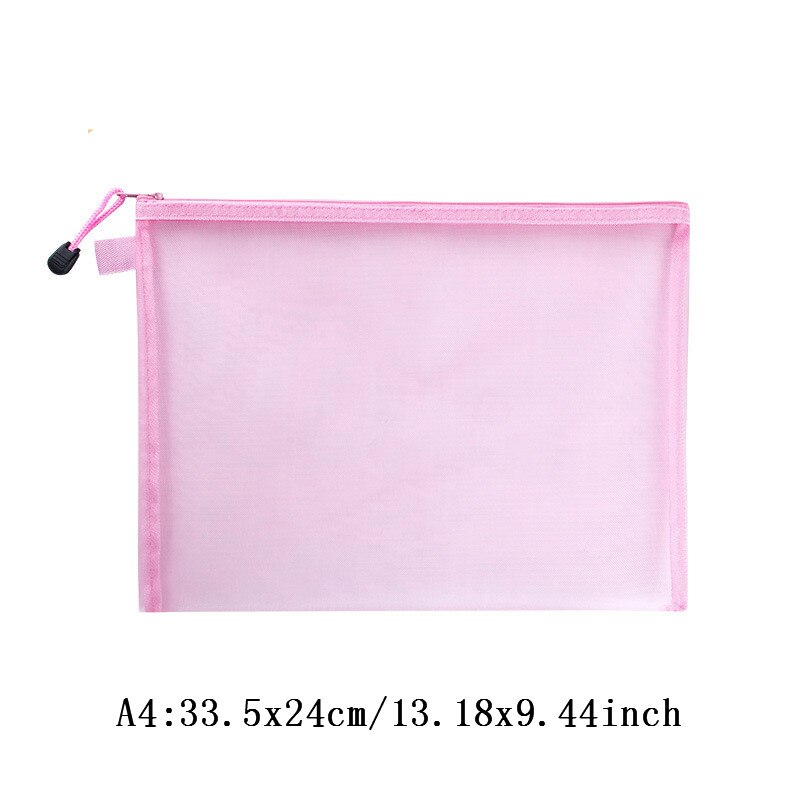 Transparent Mesh File Bag Portable Business Document Stationery Zipper Pocket Organizer Office Supplies Storage Tool Accessories: C-A4 Pink