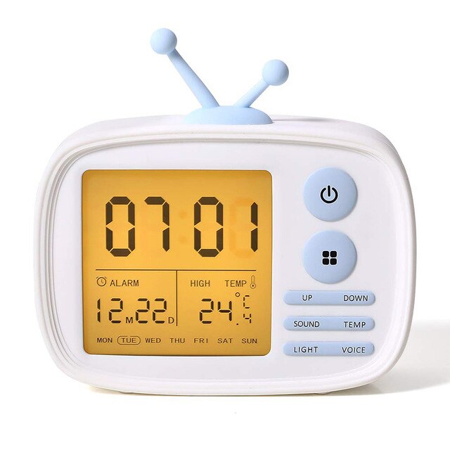 USB Rechargeable Retro TV Set Alarm Clock Digital Clocks LED Time Temperature Date Week Display Alarm Clock: White