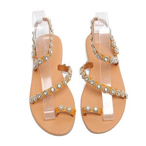 Gaoke dames boho bloemen strand platform sandalen zomer diamanten bloemen strand dames sandalen platte schoenen dames: 37