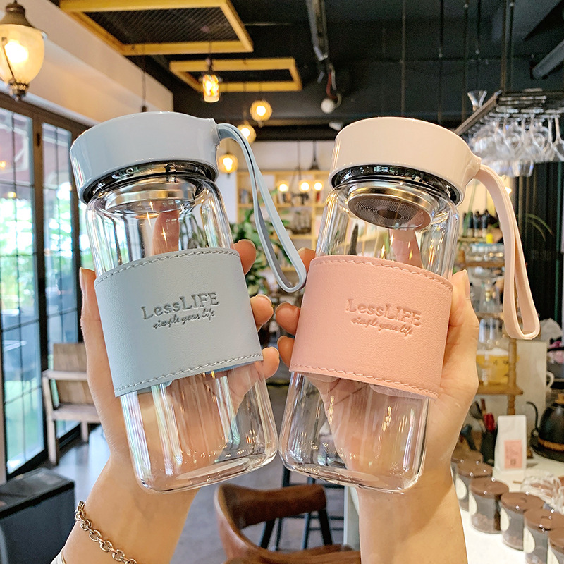 480Ml Glazen Wtaer Fles Met Thee-Infuser Isolatiehoes Riem Hoge Temperatuur Drink Mok Sap Koffie Cup Lekvrij