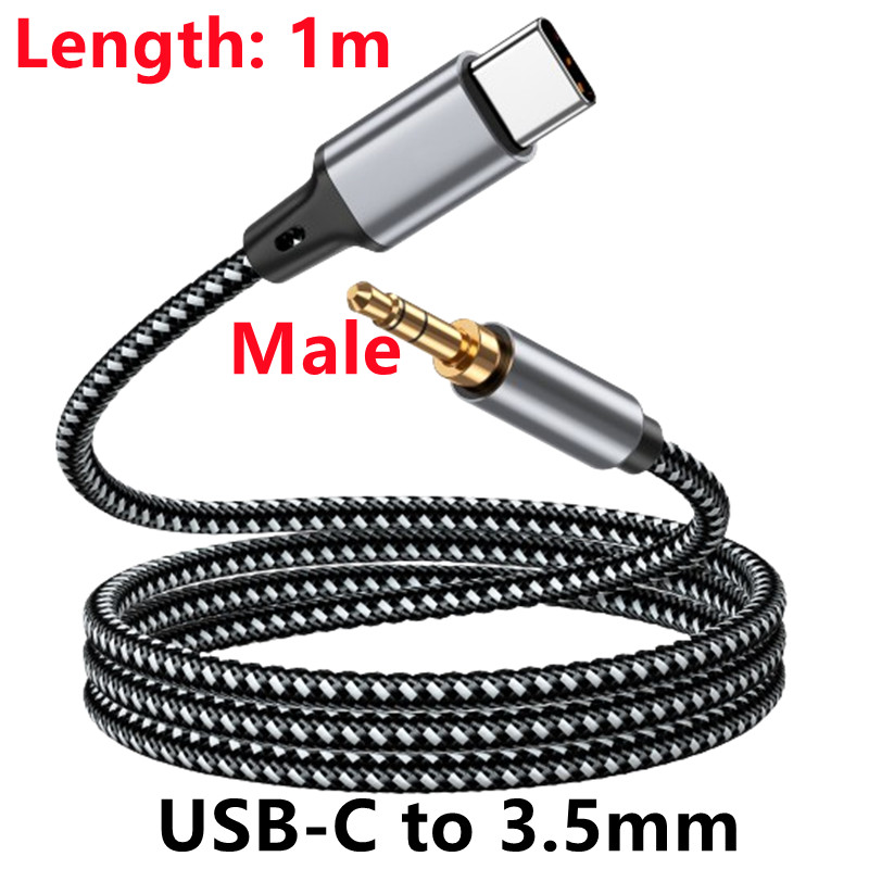 Kabel USB-C robić 3.5mm Jacek Aux TABLLYUGE, adapter audio USB-C, 1m/1.5m/2m robić słuchawek, telefonu, samochodu, złącze audio, kabel Aux: czarny