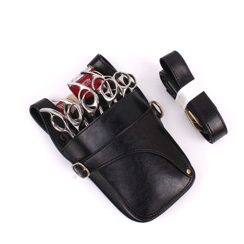 Haar Schaar Holster Pouch met Taille Schouder Riem voor Kappers Kapper PU Leer Shears Kappers Tool Case Bag Holder: Black