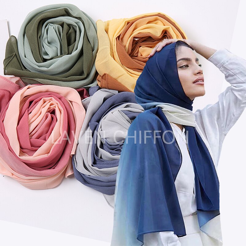Laven Newest Gradient Bubble Chiffon Scarf Women Muslim Hijab Large Size Ombre Scarves Chiffon Shawl Female Islamic Bandana