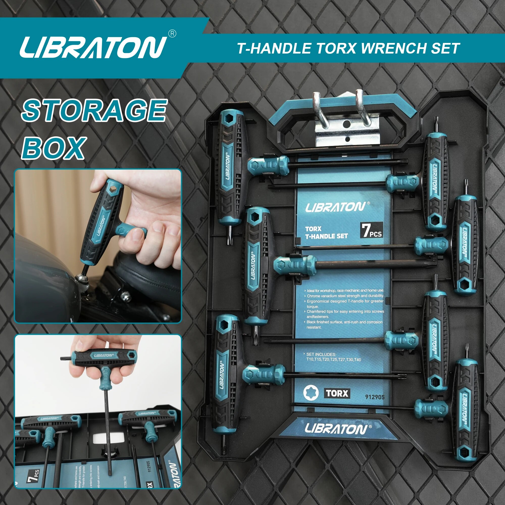 LIBRATON 7PCS T Handle Wrench Set T-Handle Torx Key Set Two-tip T10-T40 Suitable for Torx Screws with Storage Box