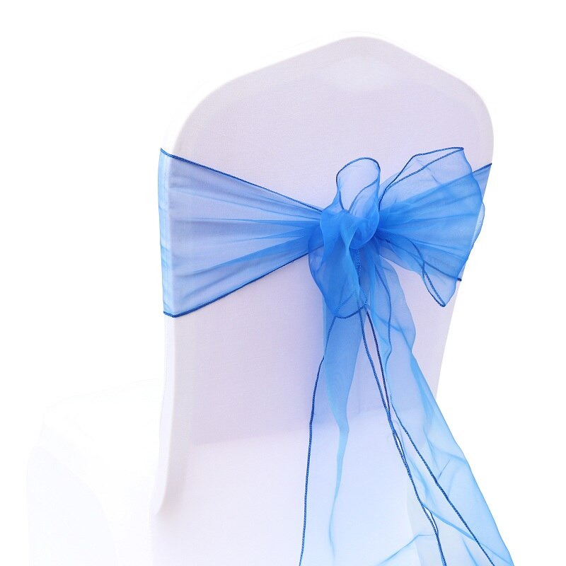 50 st/lot skirt band organza bröllopsdekorationer stol skärp skärp knut stolsöverdrag rosett band slipsar stolar dekoration tillbehör: Kungsblå