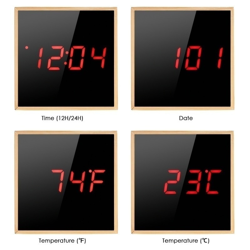 100%  bambus digitalt vækkeur justerbar lysstyrke stemmestyring skrivebord stort display tid temperatur usb/batteridrevet