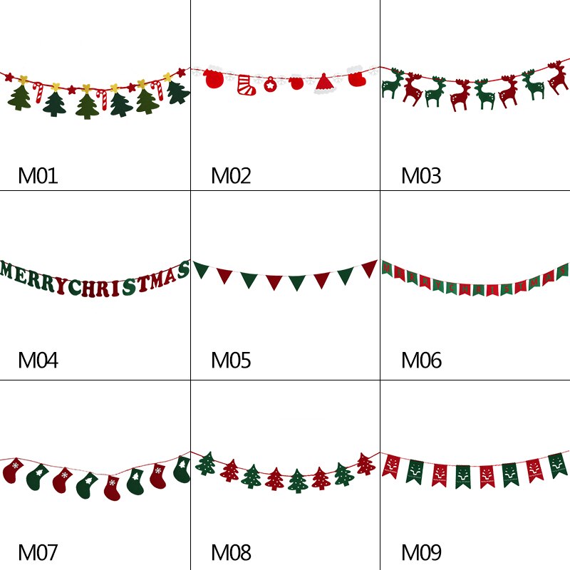 3m god jul prydnader banderoller julgran strumpor filt krans bunting för hem år julfest hängande dekor flaggor