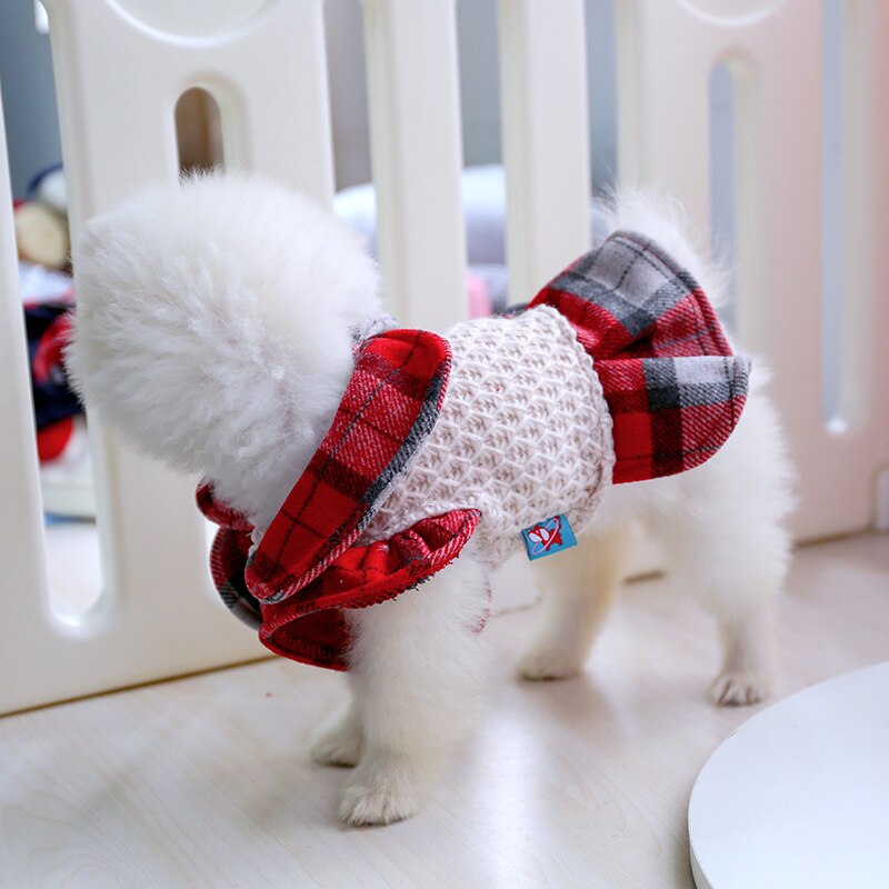 Petciecle Huisdier Herfst En Winter Jurk Teddy Bichon Hond Kleding Pomeranian Puppies Schattige Pop Kraag Plaid Rok