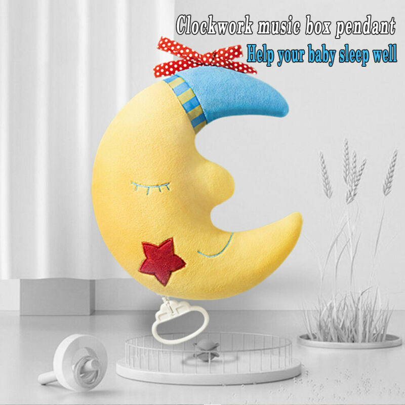 Infant Baby Cartoon Bed Hanging Crib Moving Bed Clockwork Music Box Moon Doll Baby Rattles