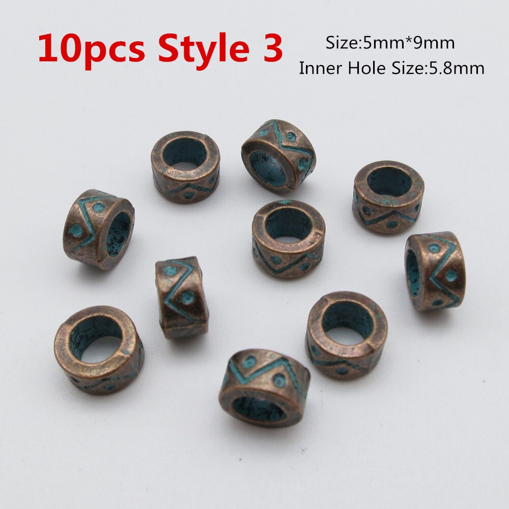 Runa pequeña trenzada de pelo vikinga para hombre y mujer, anillos de cuentas rastas para Barba, accesorios de tubo, color bronce verde, 10-20 Uds.: 10pcs Style 3