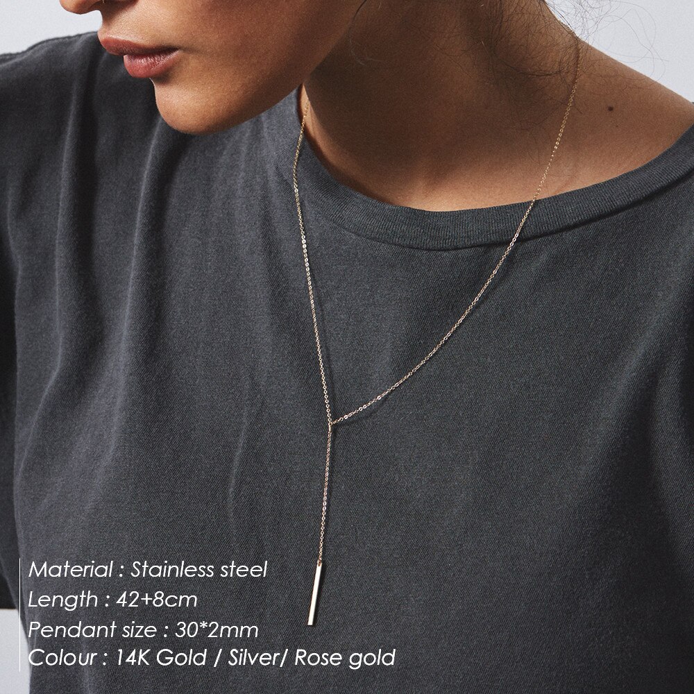Zilveren parel hanger choker ketting ketting 316l roestvrij staal anti-allergie ketting voor vrouwen meisjes rechthoekige sieraden
