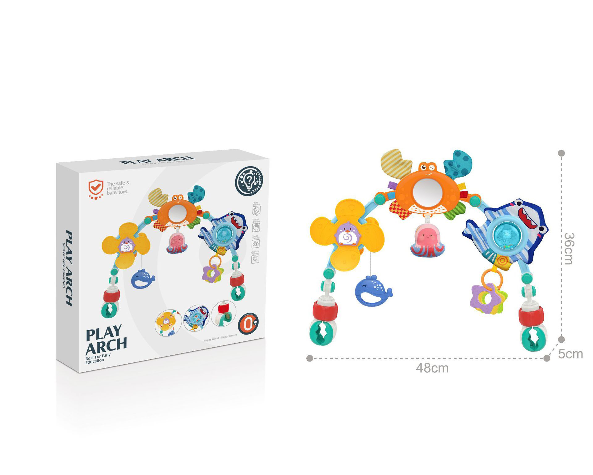 Barnvagnsleksaker musikalisk skallra leksaker med bitring för spjälsäng barnvagn bilbarnstol sensorisk utvecklingsleksak för bebisar 0 6 12 månader: Blå