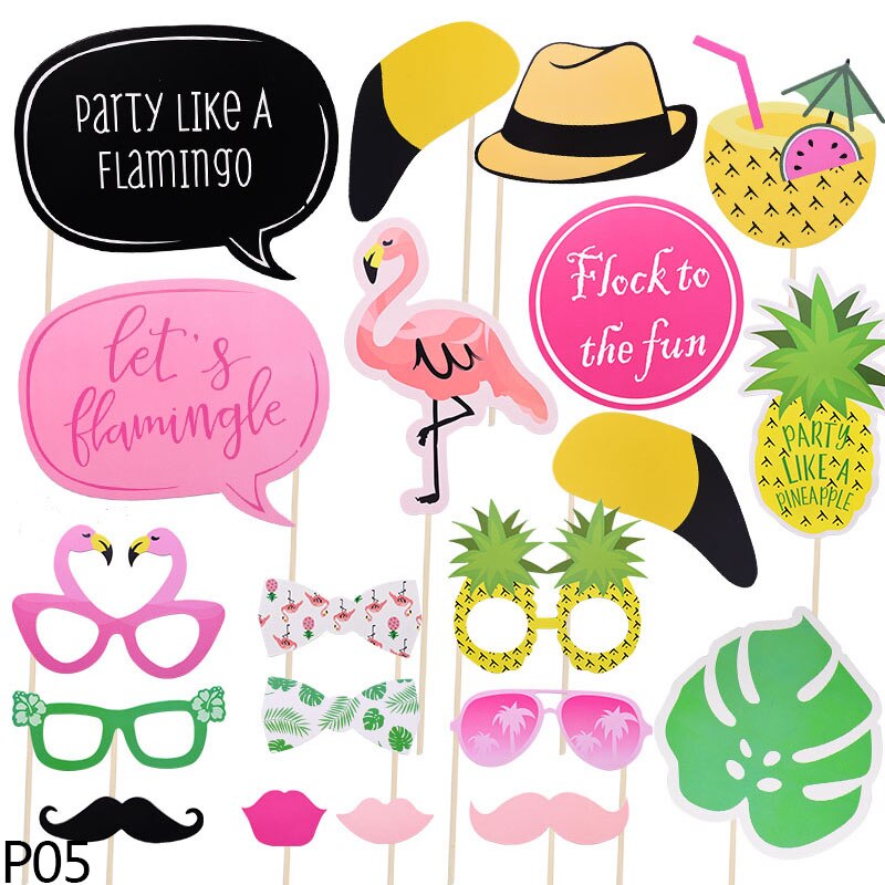 1set Hawaii Party Photo Booth Funny Mask Flamingo Team Bride Wedding Party Decor Photobooth Props Tropical Summer Carnival Props: P05