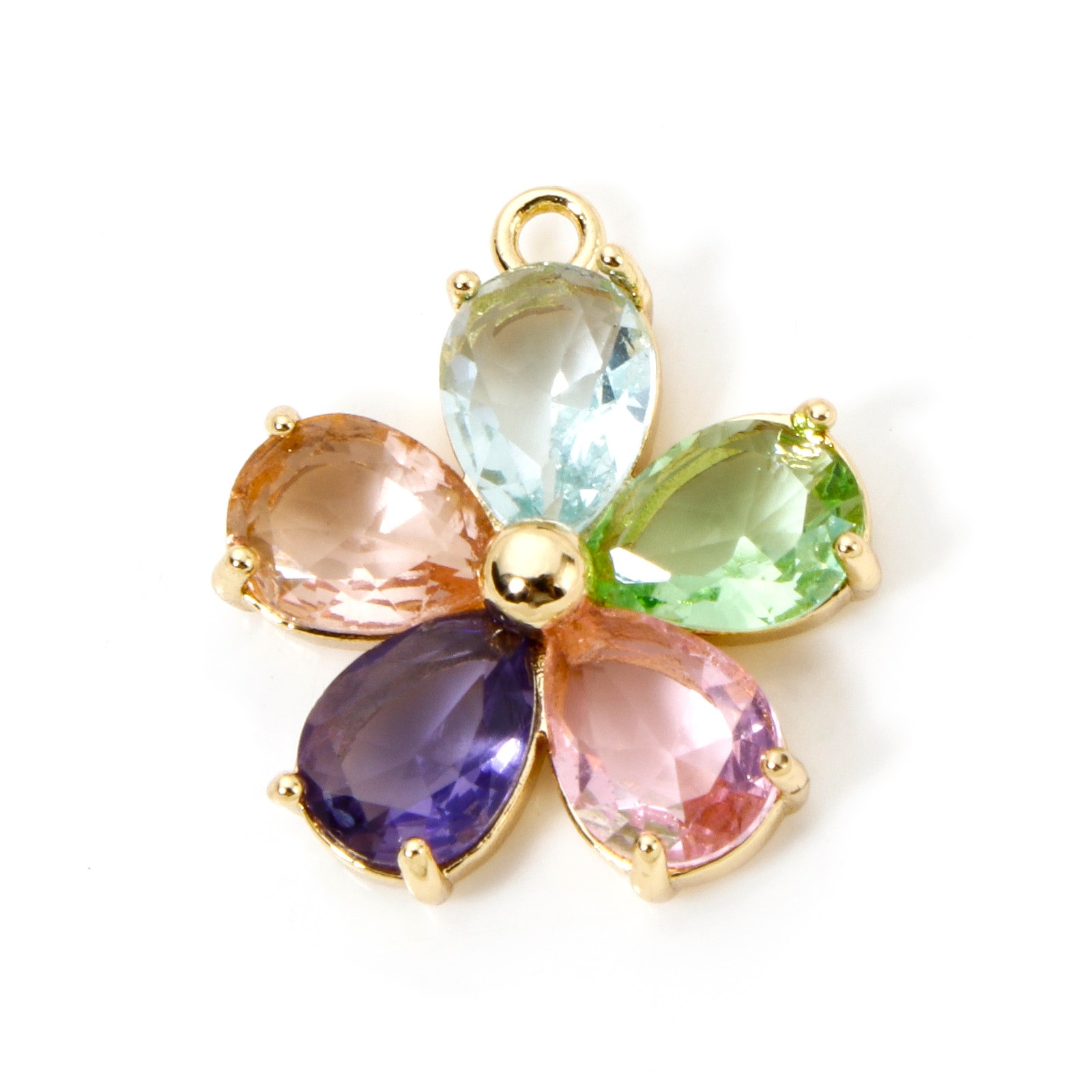 Breloques en laiton pour femme, fleur de document en or, pendentif en verre multicolore, collier à faire soi-même, boucles d'oreilles, résultats de bijoux, 21mm x 18.5mm, 1PC,: Imitation plaquée rhodium