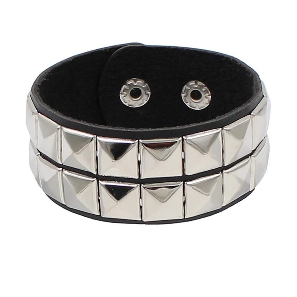 Punk Rock Studded Bracelet Set Spiked Leather Cuff Bracelet for Men Women 80s Wristband Emo Bracelet Adjustable