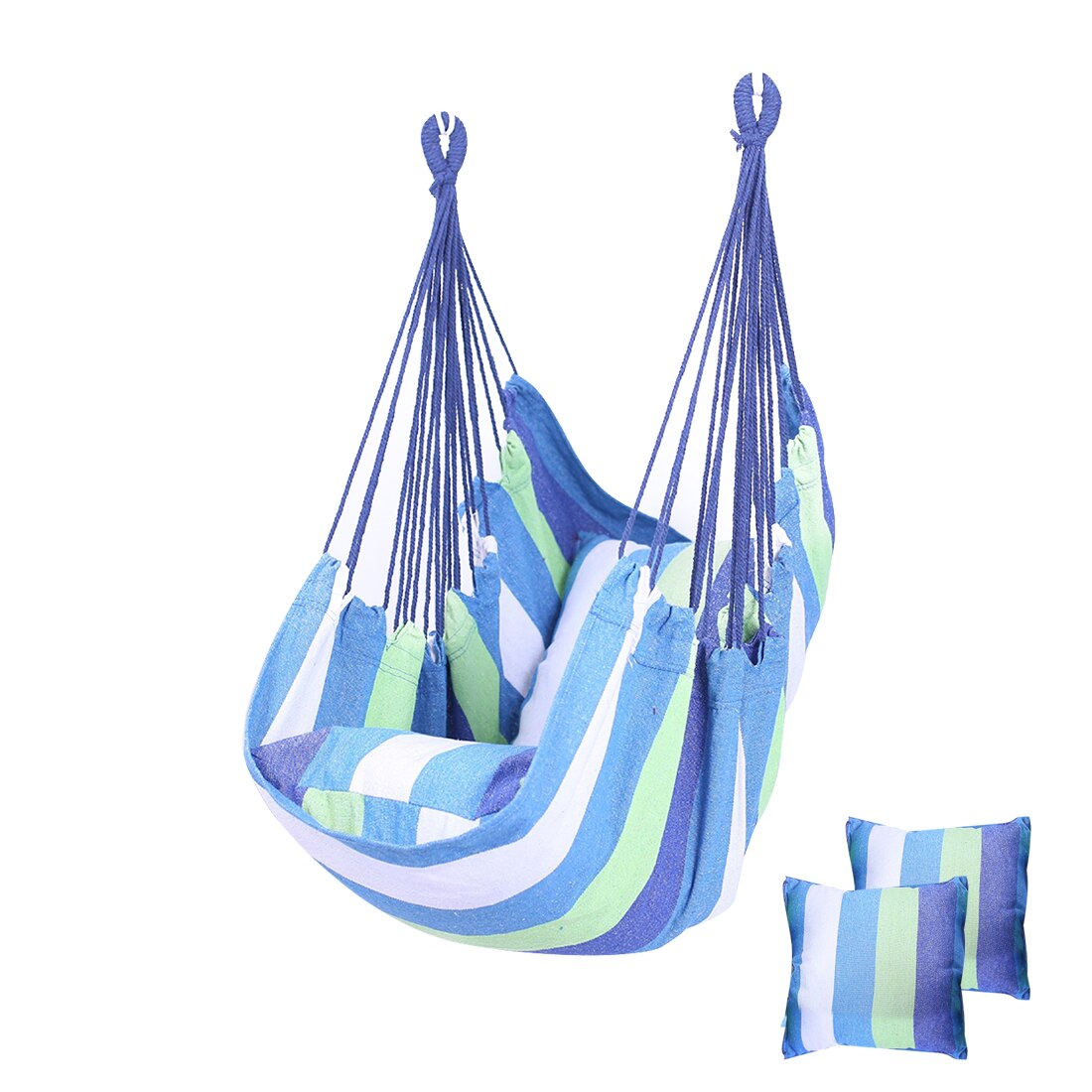 Hammock Portable Beach Chair Hanging Rope Chair Swing Chair Seat for Adults Kids Garden Hammock with Support Indoor Outdoor: blue and white B