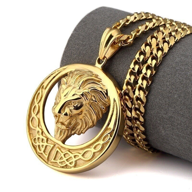 Metal Gold Plated Hip Hop Necklace Lion Punk Pendant Chain Jewelry