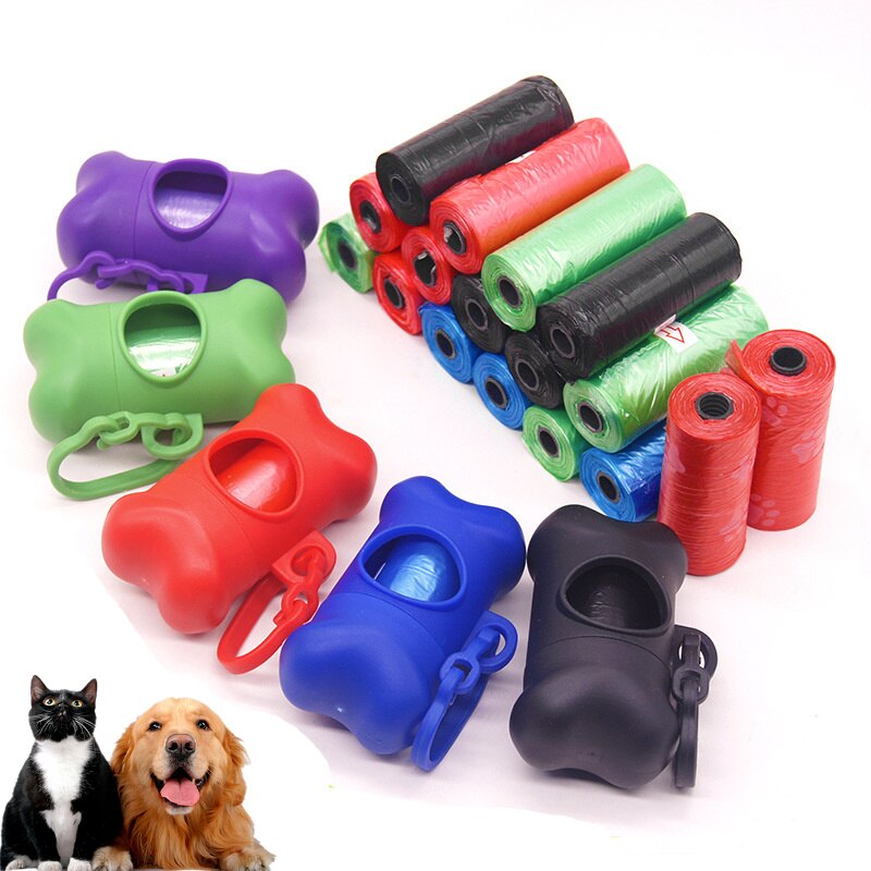 Pet Dog Poop Bag Dispenser Waste Garbage Holder Dispensers Poop Bags Set Bone Pets Cat Dogs Trash Cleaning Supplies Dog Toy