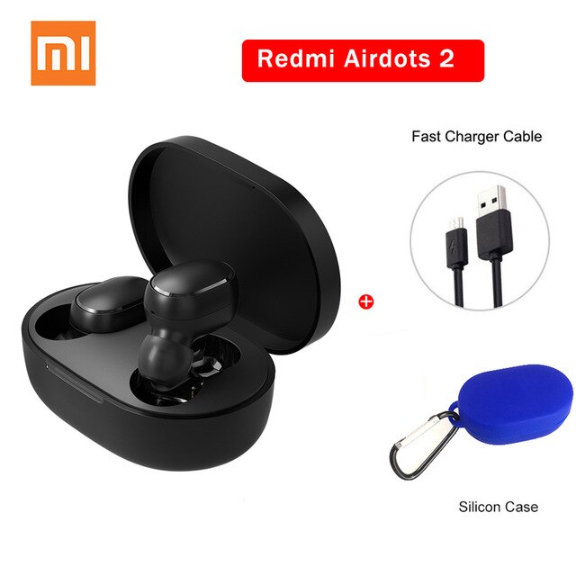 Xiaomi Redmi Airdots 2 TWS Earphone Wireless bluetooth 5.0 Earphone Stereo Noise Reduction Mic Voice Control: AirdotS2 blue case