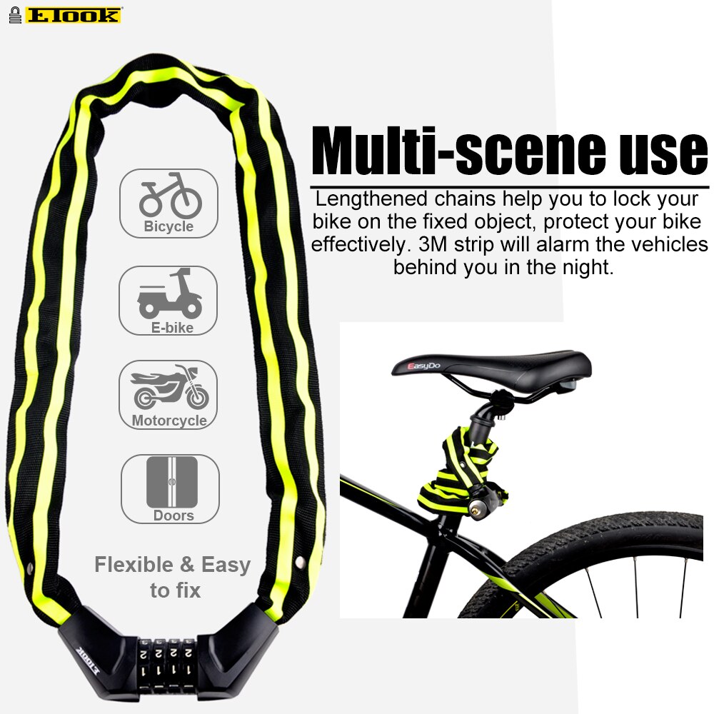 Etook-candado antirrobo para bicicleta de montaña, accesorio de seguridad en bicicleta, con tiras reflectantes