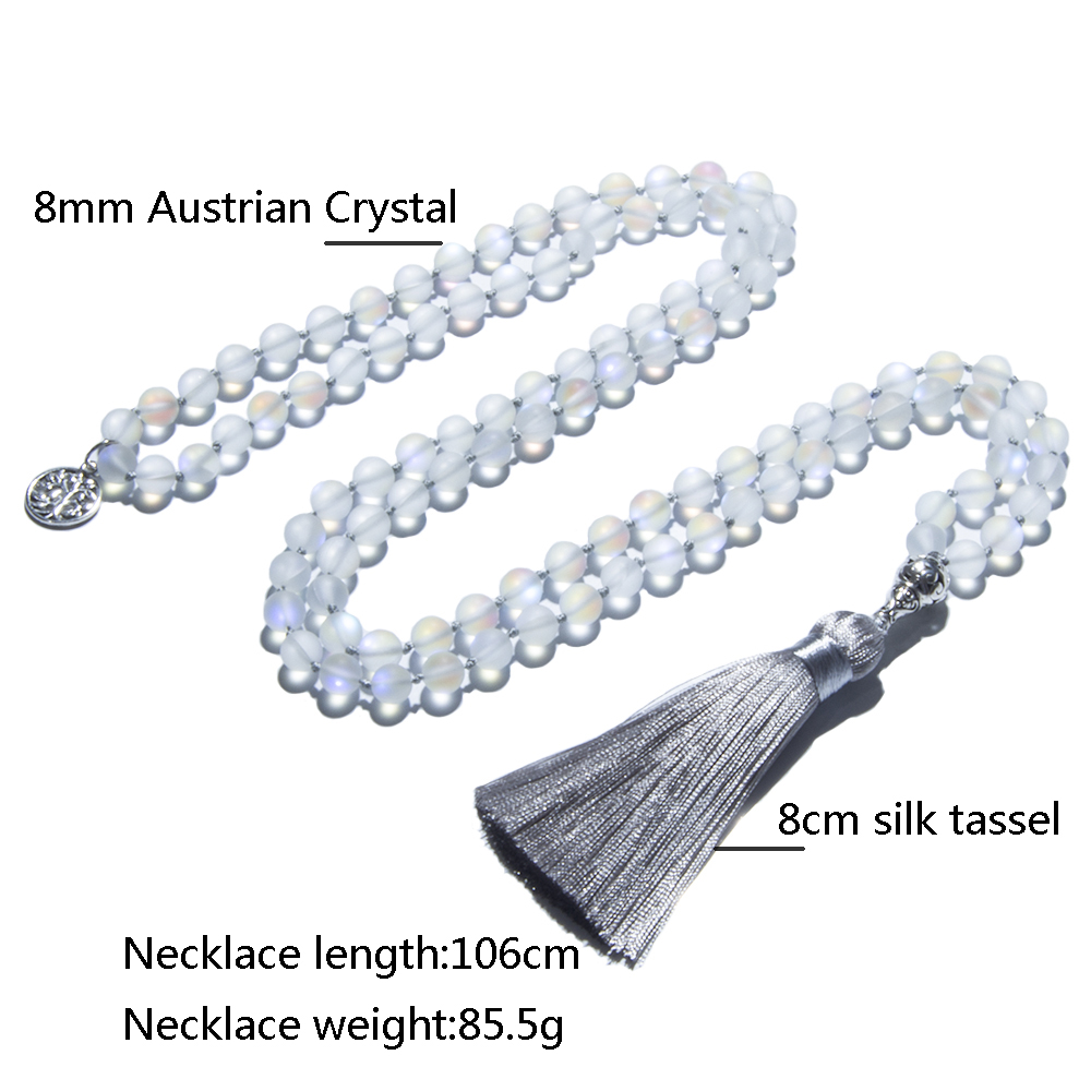 8mm cristal austríaco frisado atado 108 mala conjunto meditação yoga oração colar jóias para mulheres charme rosário