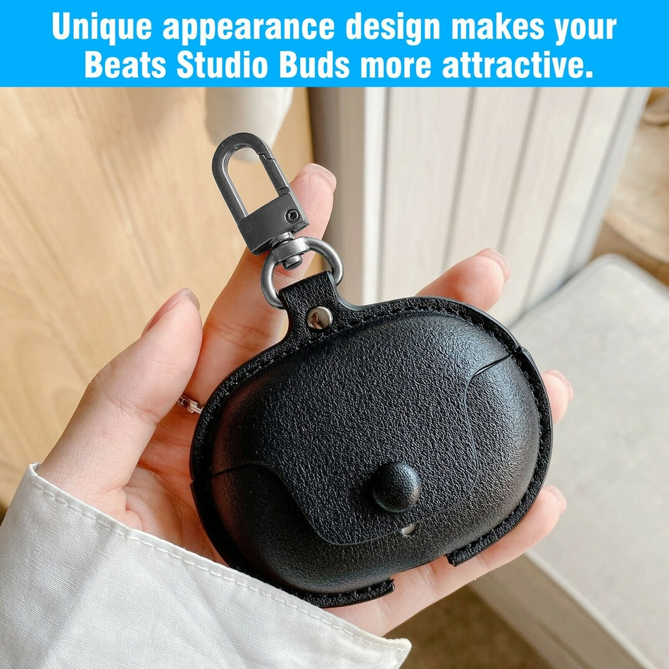 Funda protectora de cuero PU para Beats Studio Buds / Buds + Plus, accesorios para auriculares a prueba de golpes con llavero, Fundas