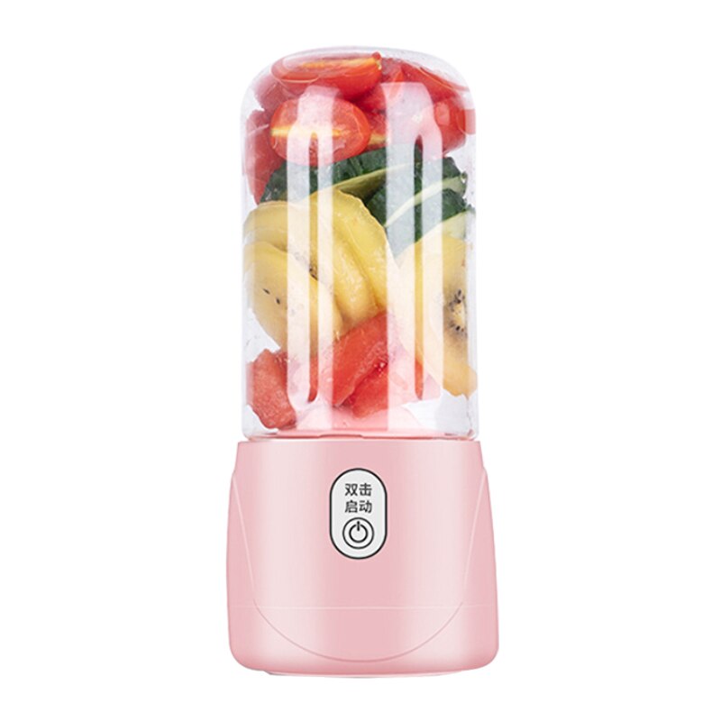 410ml 4/6 Blades Blender Kitchen Electric Mixer Juicer USB Rechargeable Fruit Cup Portable Mini Smoothie Maker Quick Juicing: Pink / 6 Blade
