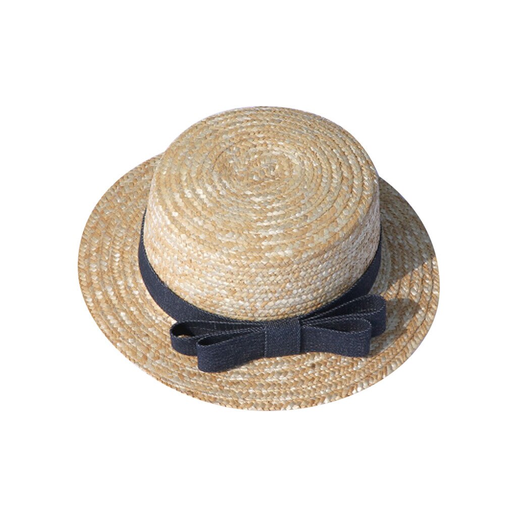 Summer Parent-child Women Baby Kids Girl Beach Bow Straw Hat Flat Brim Sun Hat Cap Suitable for taking photos Net Red Hat