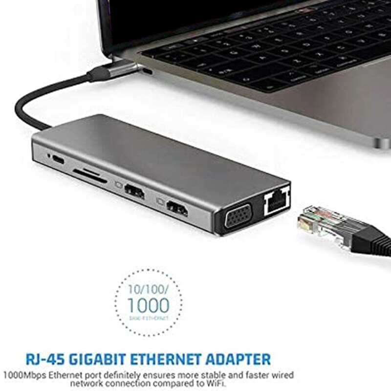 Usb C Hub 12 In 1 Type C Naar USB-C USB3.0 Hdmi Vga Pd Hub Adapter Docking Station Compatibel Voor thunderbolt 3