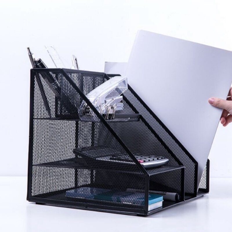 -Home Office Desktop Office storage File Rack Organizer Sorter Black Metal Mesh