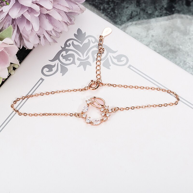 Trends pink tulipan øreringe rosa guld halskæde øreringe smykke sæt tidløse klassiske søde zirkon brude bryllup smykker: 1 stk armbånd