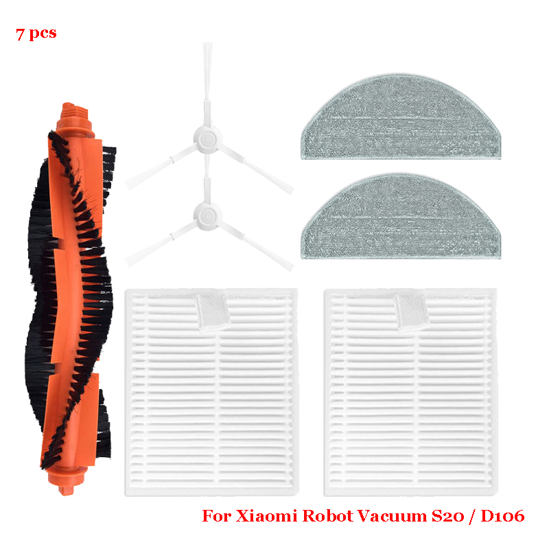 For Xiaomi S20 / D106 Cleaner Robot Vacuum Cleaner Replacement Parts Main Side Brush Cover HEPA Filter Mop Parts Accessories: light yellow