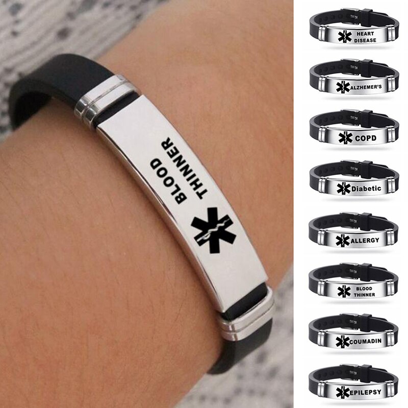 Mannen Alert Id Siliconen Armband Ijs Bangles Polsband Verstelbare Lengte Voor Mannen Vrouwen Kind Sieraden Type 1 Diabetes