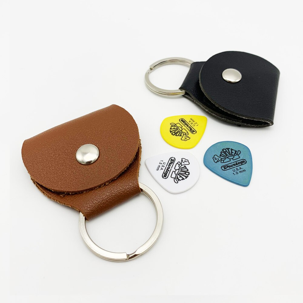 3 Dunlop Picks + 1 Keychain Guitar Pick Holder Package Mediator Bank Made of Leather Guitar Accessories