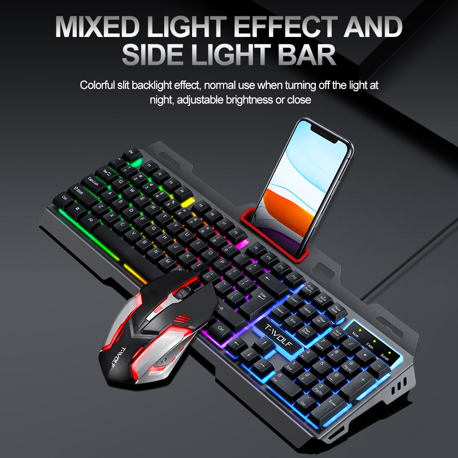 EAOR RGB Gaming Keyboard Mouse Combo Metal Panel Waterproof Mechanical Feel 104-key Gaming Keyboard Mouse Set for Desktop Laptop
