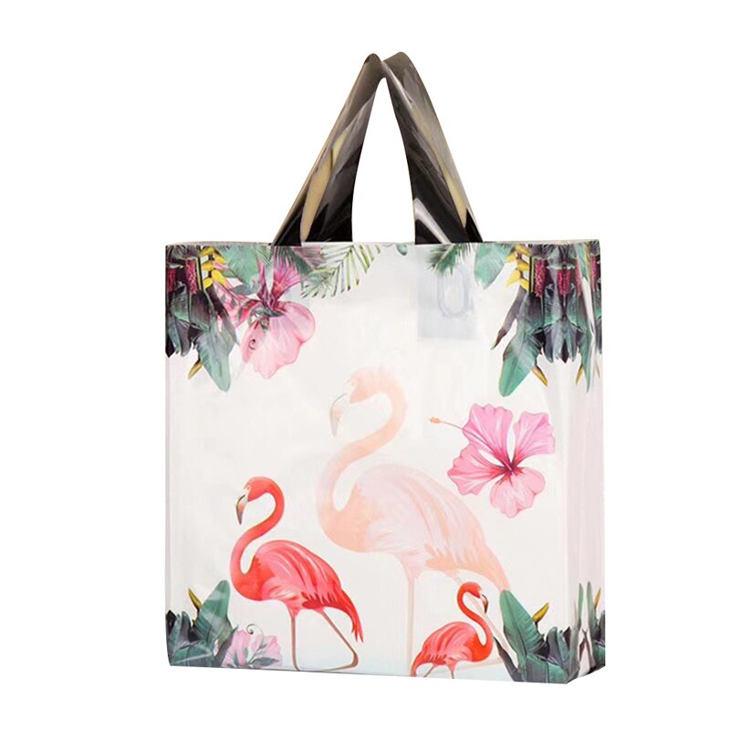 50pcs/lot Colorful Plastic Shopping Bags With Handle Boutique Clothes Packaging Bag Plastic Handbags: Elegant Flamingo