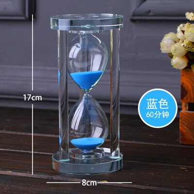 Temporizador de reloj de arena de cristal para niños, decoración creativa anticaída para el hogar, de cumpleaños pequeño para niña, 15/30 minutos: 11-blue-60