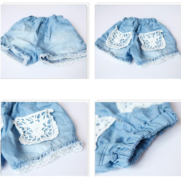 Kids Girls Shorts Jeans Lace Pocket Demin Summer Short Pants