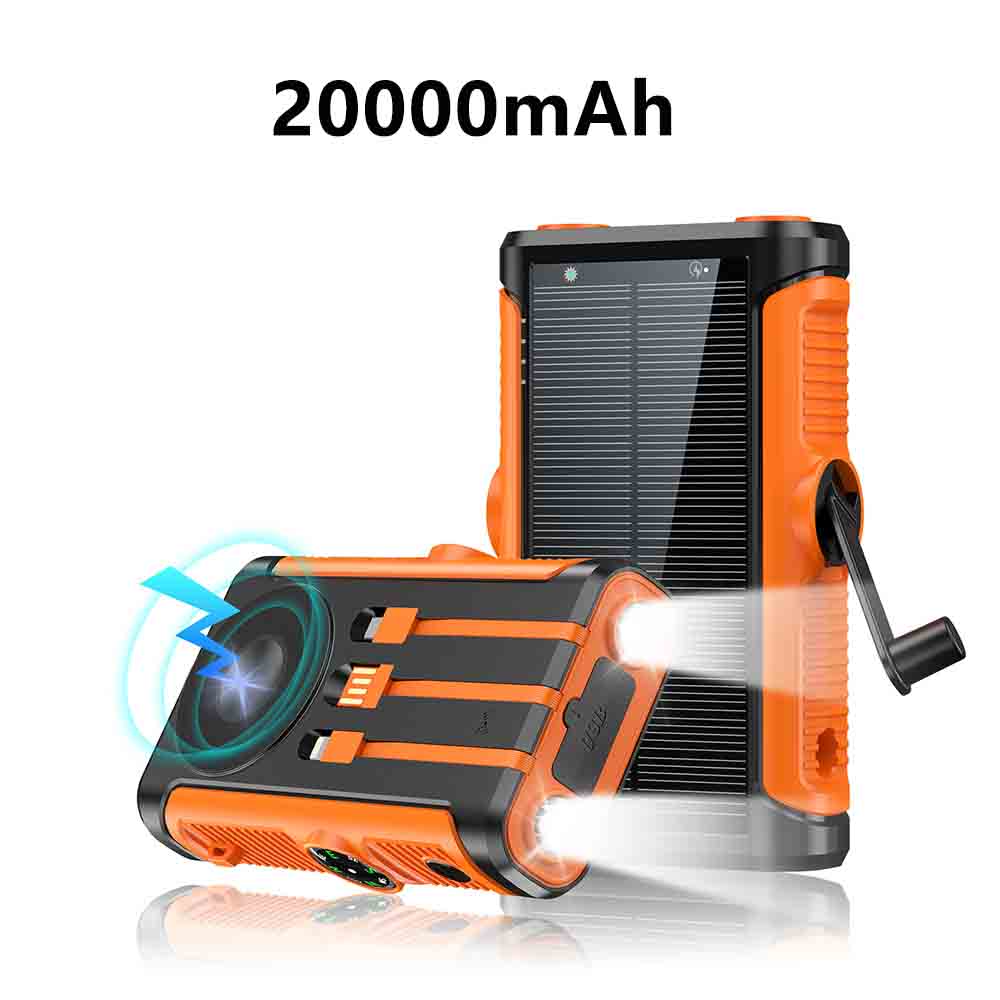 Banco de energía Solar de 50000mAh con Cable, manivela de carga, batería externa, cargador inalámbrico Magsafe de 22,5 W para IPhone: Oro